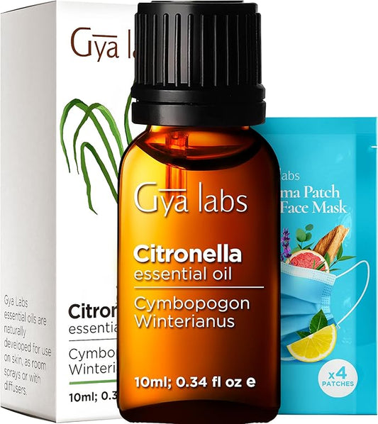 Gya Labs Citronella Essential Oil - 0.34 Fl Oz - 100% Pure Natural Citronella Oil for Skin, Diffuser, Candle Making Scent