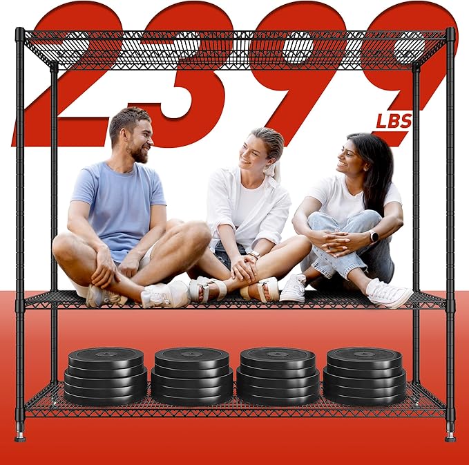 REIBII 60''W Storage Shelves 2399LBS Metal Shelving Unit with Wheels & Feet, 4 Tier Garage Shelving Heavy Duty Adjustable Wire Shelf for Pantry Kitchen Garage, 60" W x 18" D x 65.5" H, 2 Pack