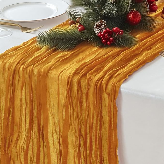 Sioloc Yellow Cheesecloth Table Runner Fall Autumn Decor for Home 10ft Table Cloth for Wedding Birthday Party Halloween Thanksgiving Decorations
