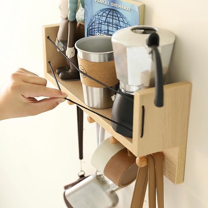 Entrance Coat Rack ，Coat Hooks, Wall-Mounted Wooden Hook Rack, Wall-Mounted Shelves are Very Suitable (Oak Colored Finish-A)