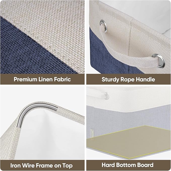 BALEINE 2 Pack Fabric Storage Bins for Shelves, Linen Storage Baskets for Organizing, Decorative Closet Bins for Clothes, Home (Navy Blue, 12"x8"x8")