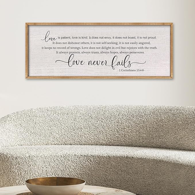 LuZhiQiang Love is Patient Love is Kind Wall Decor 40"X15" Bible Verse Quote 1 Corinthians 13 For Bedroom Above Bed Christianity Couple Sign Large Wood Framed Wall Hanging Art (Wood)