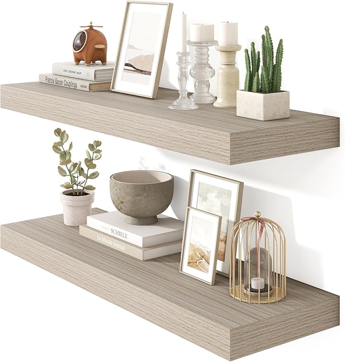 Heimlove 36 Inch Floating Shelves for Wall Set of 2,Wall Shelves for Storage & Decor - Heavy Duty with Invisible Brackets,Perfect for Living Room,Bedroom,Home Office-Grey