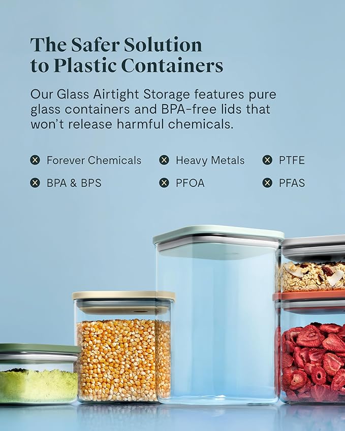 Caraway 1qt Glass Airtight Food Storage Container with Lid – Non-Toxic, BPA-Free Kitchen Storage Container – Stackable, Space-Saving Airtight Container for Dry Goods and More - Mist