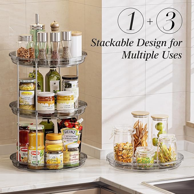 LAMU 2 Tier Lazy Susan Turntable Organizer 10.6'' Rotating Spice Rack Organization for Cabinet, Kitchen, Pantry, Countertop, Bathroom, Vanity, Medicine Cabinet Organizer, Grey