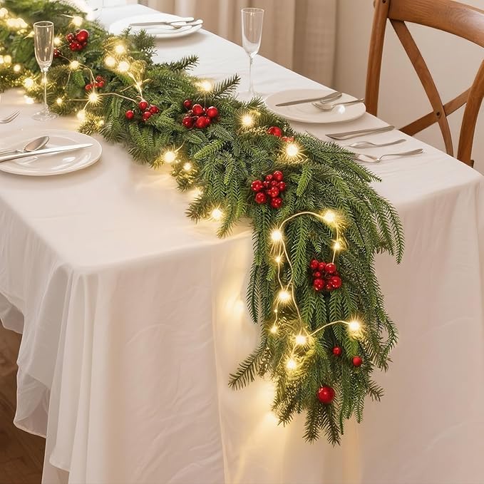 6FT Christmas Norfolk Pine Garland -1PCS, Artificial Pine Needles Garlands Faux Greenery Fake Garland for Holiday Fireplace,Table,Window,Stairs,Mante,Indoor Outdoor Decor