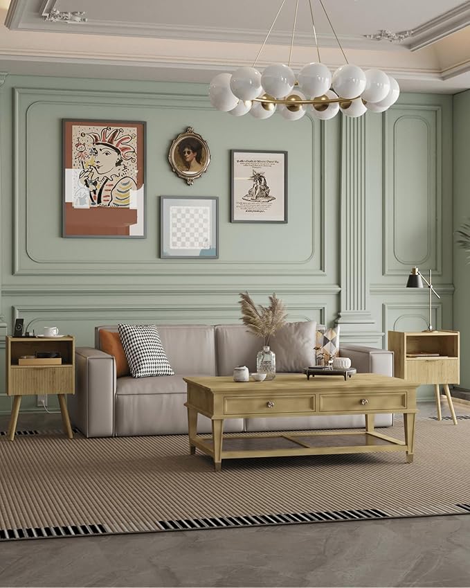 Nightstand,Modern Bedside Table with Storage Drawer and Open Wood Shelf, Accent Night Stand with Solid Wood Legs for Living Room, Bedroom and Small Spaces,Easy Assembly (Yellow Oak-Outlet)