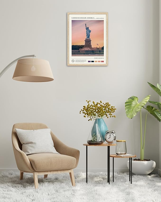 HesenDot Natural OAK Wood Framed City Wall Art,12x16in Famous Skyline Quality Canvas Wall Print,Classic Urban Landmark Wall Decor for Living Room, Bedroom,Office Gallery Set of 1