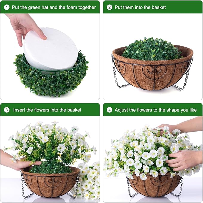 Ivydale Artificial Fake Hanging Flowers Plants Baskets for Outdoor Spring Summer Decoration, Faux Silk White Morning Glory Look Real UV Resistant for Outside Porch Patio Balcony Yard Front Door Garden