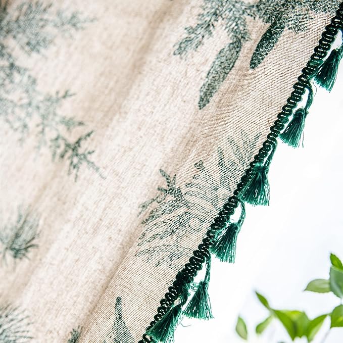 Sutuo Home Boho Curtain 96 Inches Length for Bedroom, Printed Cotton Linen Rod Pocket Semi Blackout Farmhouse Bohemian Tassels Window Treatment for Living Room, 1 Panel 59" W x 96" L, Green Forest