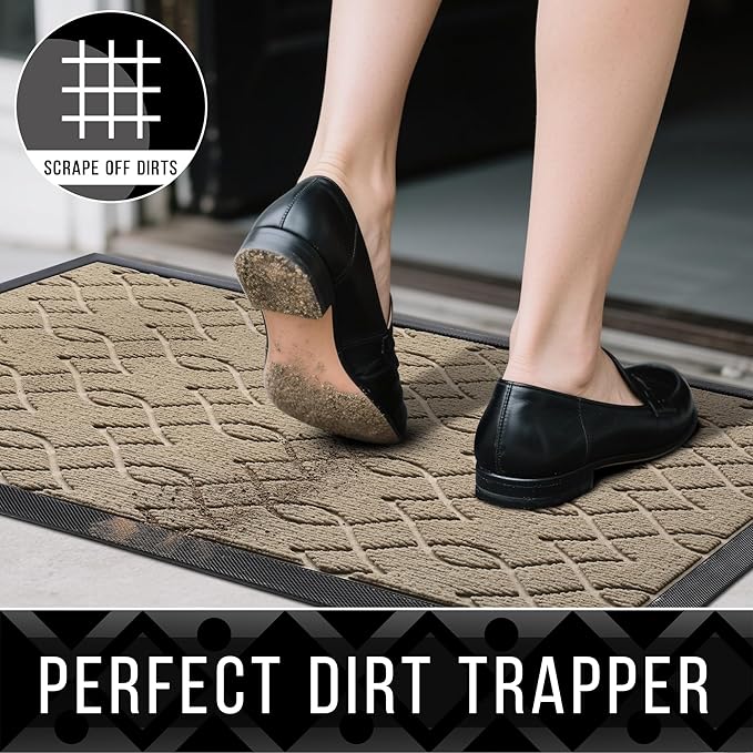 Yimobra Front Door Mat Outdoor Indoor 47x24, All-Season, All-Weather, Heavy Duty Welcome Door Mats Outside Entrance, Non Slip Porch Patio Entrance Mat, Light Beige