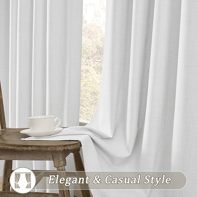 RAIN CITY Snow White Blackout Curtains Back Tab 2 Panels 50 x 96 Inches Long 2 Panels Set for Living Room Bedroom Dining Room Playroom