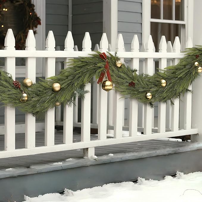 5FT Christmas Norfolk Pine Garland -2PCS, Artificial Pine Needles Garlands Faux Greenery Fake Garland for Holiday Fireplace,Table,Window,Stairs,Mante,Indoor Outdoor Decor