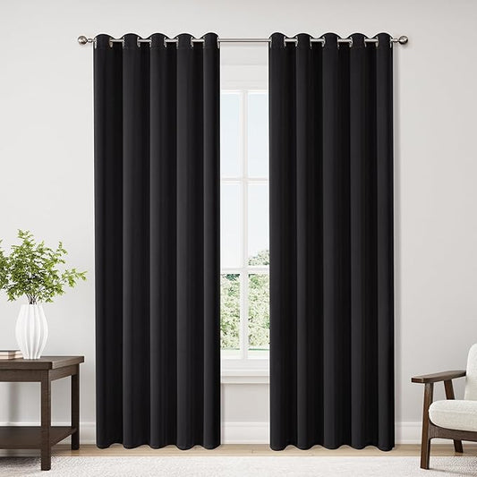 ChrisDowa Blackout Curtains 70 inches Wide for Bedroom - 2 Panels Set Extra Wide Grommet Thermal Insulated Room Darkening Curtains for Living Room (Black, 70 x 84 Inch)