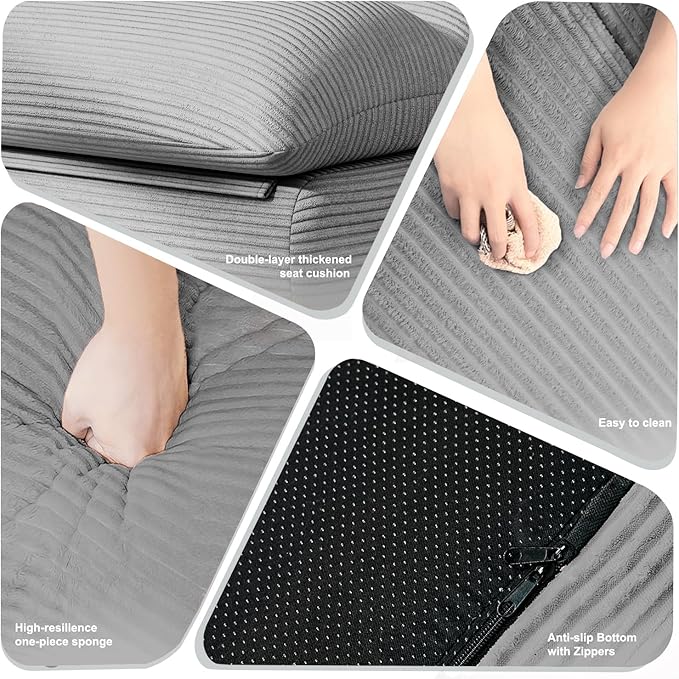 Misolant Bean Bag Chairs，Big Corduroy Fabric Sofa Bean Bag Chair for Adults and Teens with High-Resilience Sponge, Non-Slip Base Floor Lounge Sofa for Home, Living Room, Bedroom, Gaming Dark Gray