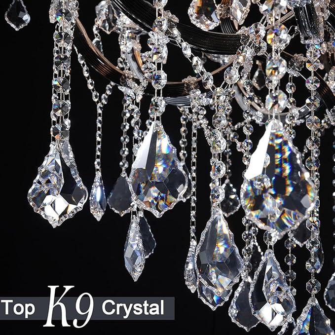 Large Black Crystal Chandelier Light Fixtures, 24 Lights Modern Crystal Chandeliers for Hotel, Lobby, Foyer, Entryway Hall, Staircase High Ceiling 50'' Chandelier 2 Layers