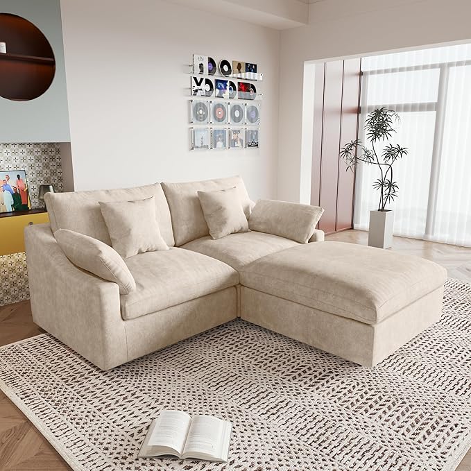 JACH Sectional Couches for Living Room, Cloud Sectional Couch with Deep Seat, Love Seat Modular Sofa with Chaise Ottoman, Covers Removeable & Washable, Sofas Furniture for Living Room, Khaki
