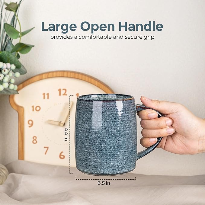 GBHOME Large Coffee Mugs Set of 4, 18oz Handmade Ceramic Coffee Mugs Set with Gradient color for Latte/Tea/Beer/Hot Cocoa, Dishwasher & Microwave Safe, Space blue