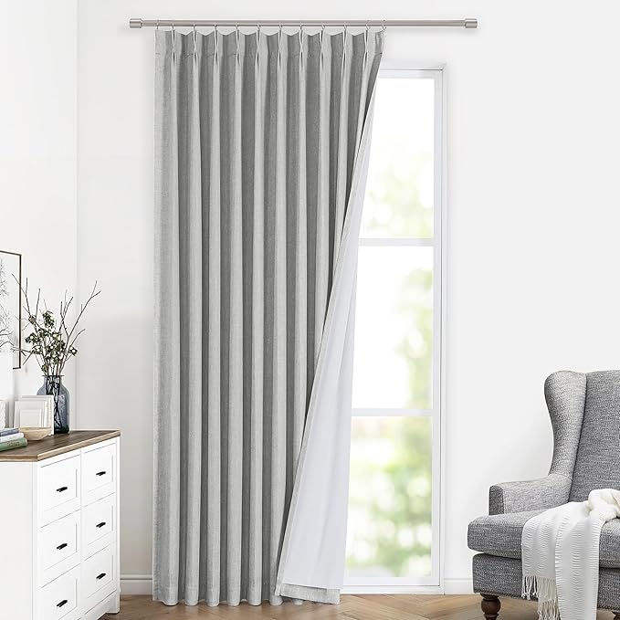 Vision Home Light Gray Pinch Pleated Full Blackout Curtains Linen Blended Thermal Insulated Window Panels 120 inch for Bedroom Living Room Darkening Pleat Drapes with Hooks Back Tab 10FT 60"Wx120"Lx1