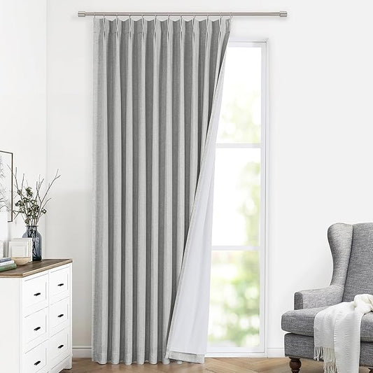 Vision Home Light Gray Pinch Pleated Full Blackout Curtains Linen Blended Thermal Insulated Window Panels 120 inch for Bedroom Living Room Darkening Pleat Drapes with Hooks Back Tab 10FT 60"Wx120"Lx1