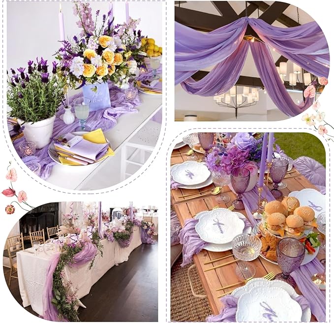 Sioloc 5 Pack Lilac Purple Lavender Cheesecloth Table Runner Fall Autumn Decor for Home 10ft Table Cloth for Tea Wedding Birthday Party Baby Bridal Shower Halloween Thanksgiving