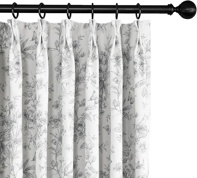 Pinch Pleated Vintage Floral Curtains - Room Darkening Drapes for Bedroom Living Room.2 Panels,84 Inches Wide 102 Inches Long