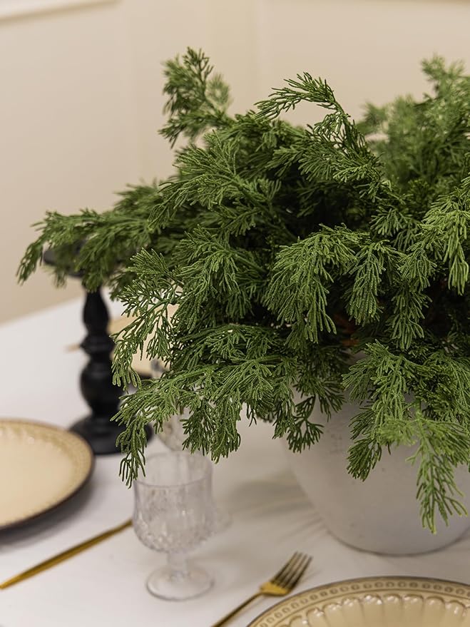 MISSPIN 12 Pcs 21.5 Inches Christmas Cedar Branches, Cedar Artificial Christmas Branches DIY Crafts Faux for Xmas Indoor Outdoor Home Decor