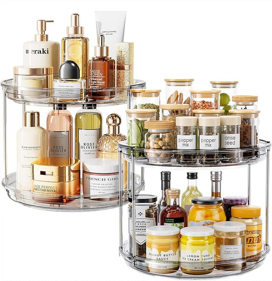 LAMU 2 Pack 2 Tier Lazy Susan Turntable Organizer 10.6'' Rotating Spice Rack Organization for Cabinet, Kitchen, Pantry, Countertop, Bathroom, Vanity, Medicine Cabinet Organizer, Grey