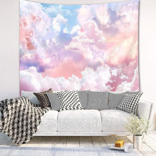 HVEST Pink Cloud Tapestry Colorful Abstract Clouds Natural Landscape Tapestries Wall Hanging for Bedroom Living Room Teen Dorm Indie Decor Poster Blanket,59x51 Inches