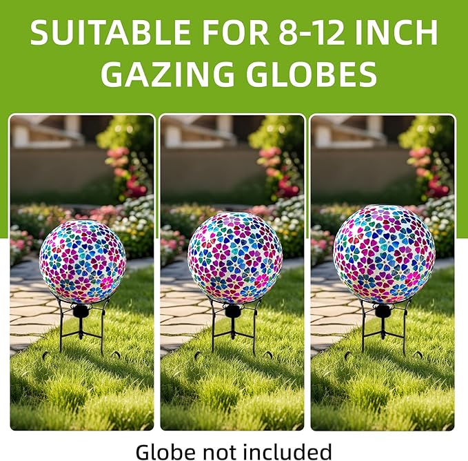 VOREEN 10" Gazing Ball Stand, Metal Gazing Globe Stand for 8-12 Inch Garden Gazing Globe, Outdoor Décor Garden Yard Accessories, Black