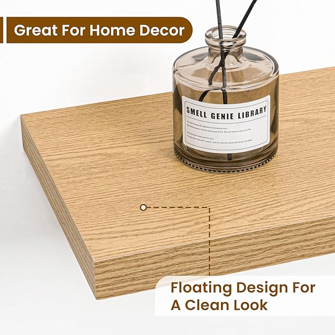 36 Inch Floating Shelves, 9.3 Inch Deep Rustic Wall Shelves - Extra Deeper Wall Mounted Storage Shelves for Bathroom, Kitchen, Living Room (Oak, Set of 2)