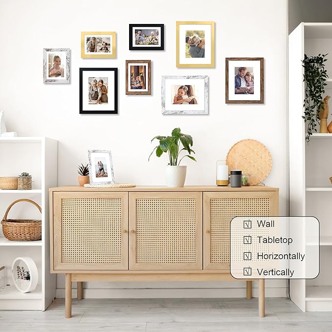 4x6 Picture Frame Set of 4, 4 x 6 Wood Photo Frames with Mat for 3.5x5, Wooden Frame with Real Glass Cover for Wall and Tabletop Display,Gold