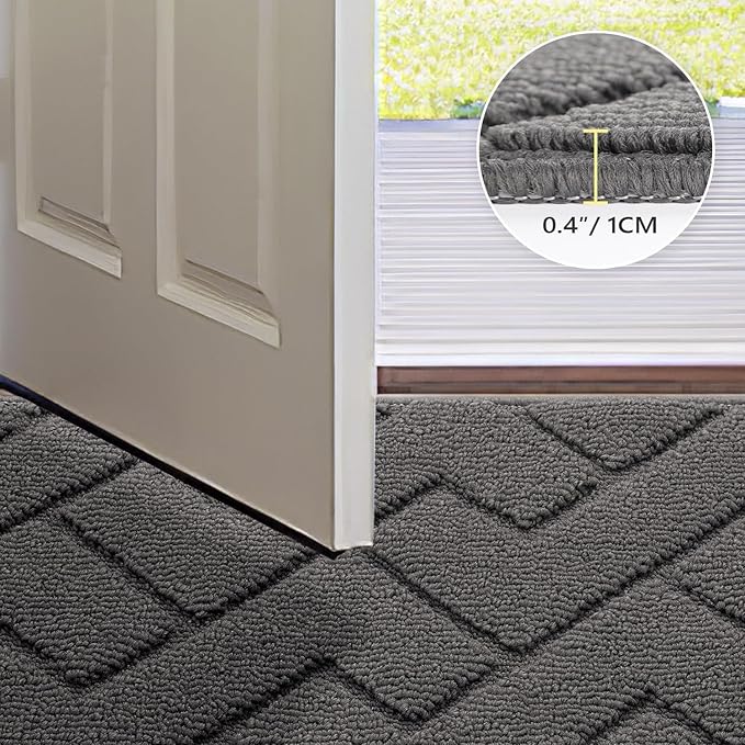hicorfe Front Door Mat Outside Entrance,36"x59" Absorbent Muddy Dirt Resist Welcome Door Mats Outdoor Indoor,Stain and Fade Resistant,Non Slip Backing Entry Mat Doormat for Entryway(Grey)