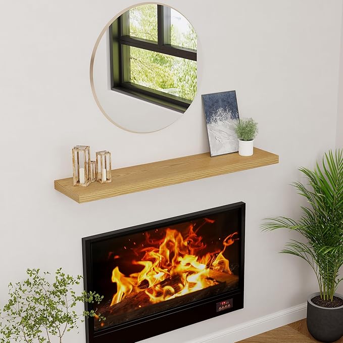 Floating Shelves 48 Inch Long, 48"W x 9"D Wall Shelf Invisible Bracket, 9 Inch Deep Floating Shelf for Wall, Rustic Wooden Shelves for Living Room, Kitchem, Bedroom, Oak Color, Set of 1