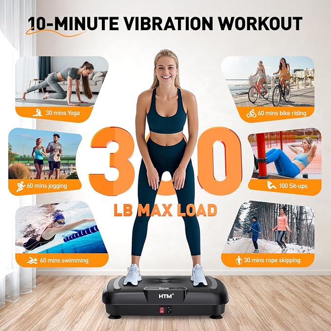 Vibration Plate Exercise Machine - 180 Speeds & 300 lb Capacity, Full Body Workout Vibration Platform with Remote Control for Lymphatic Drainage, Weight Loss & Toning