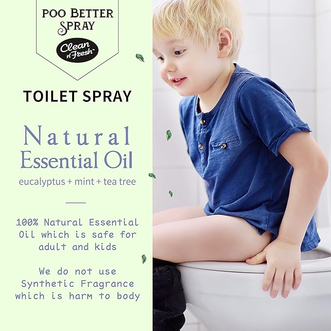Clean-n-Fresh Toilet Spray, Poop Spray Eucalyptus Scent, 100% Natural Plant Essential Oil Bathroom Air Fresheners Spray, 400 Plus Uses, Long Lasting Odor Eliminator, 2 Pack