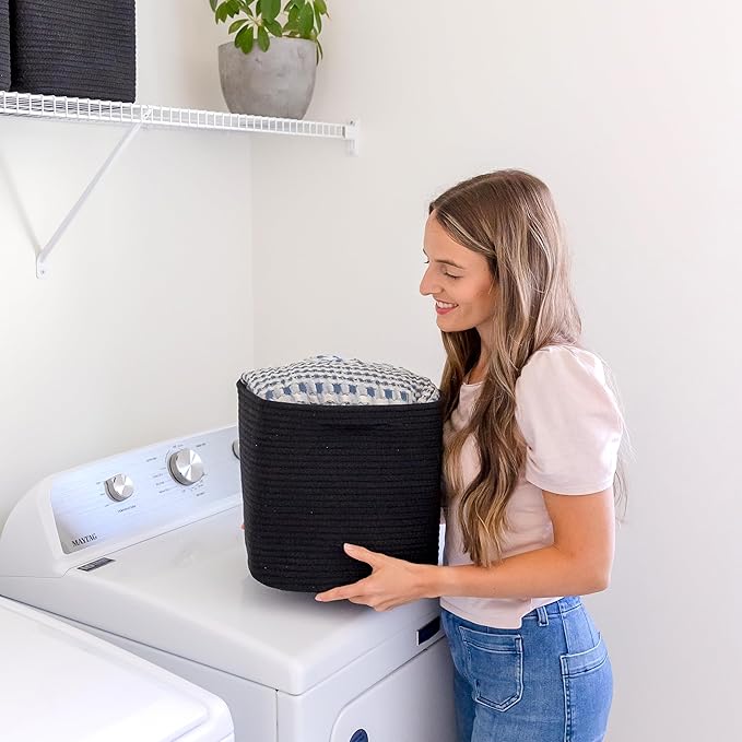 NaturalCozy Storage Cubes 11 Inch Cotton Rope Woven Baskets for Organizing, 3-Pack | Cube Storage Bin | Square Storage Baskets for Shelves Organizer, Classroom, Kids Toy Bins, Closet, Baby Nursery