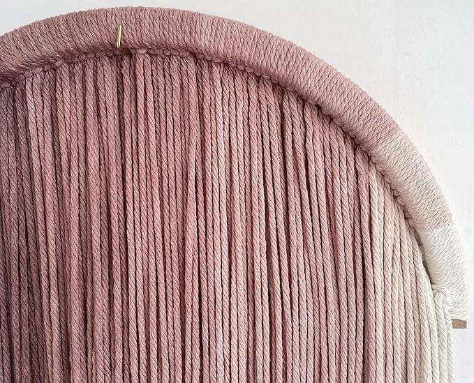 Macrame Boho Wall Decor - Pink Yarn Wall Hanging, 20" Circle Hoop