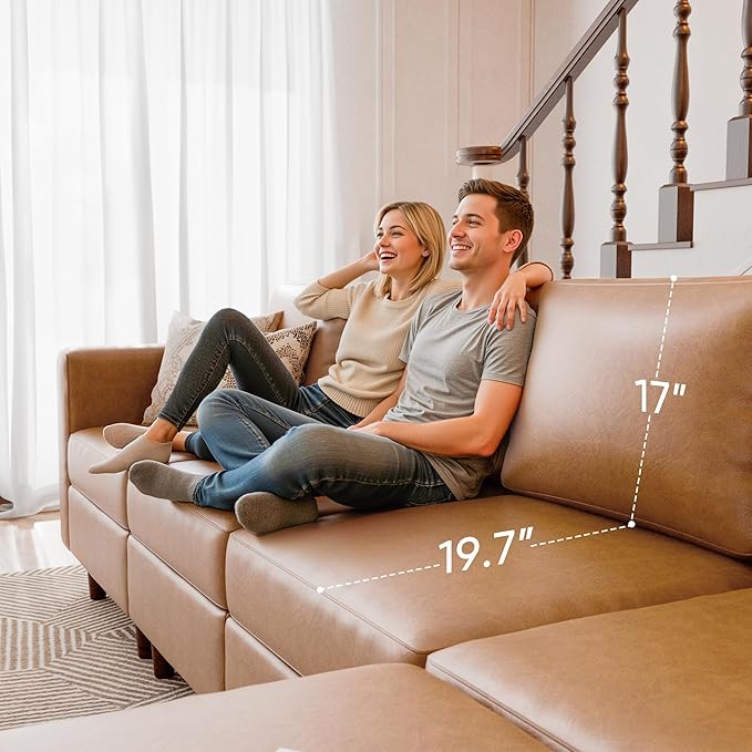 Faux Leather Single Sofa, Modern Accent Chair Brown with Storage Deep Seat Large Reading Armchair for Living Room Bedroom Office