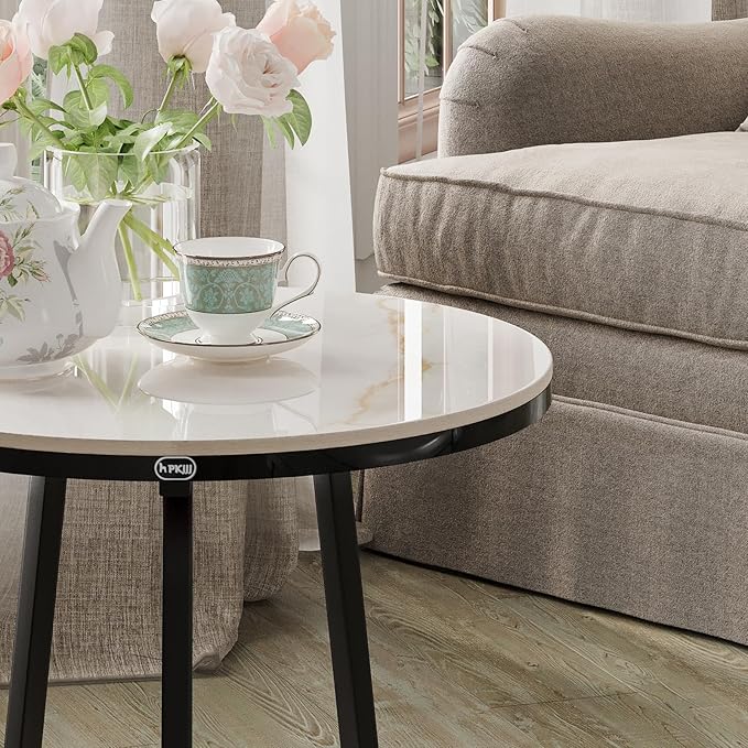 Side Table - Sintered Stone End Couch Table with Metal Frame & Gold Veins for Sofa Living Room Bedroom Bedside Coffee Small Spaces - Waterproof, Scratch-Resistant - Easy Assembly