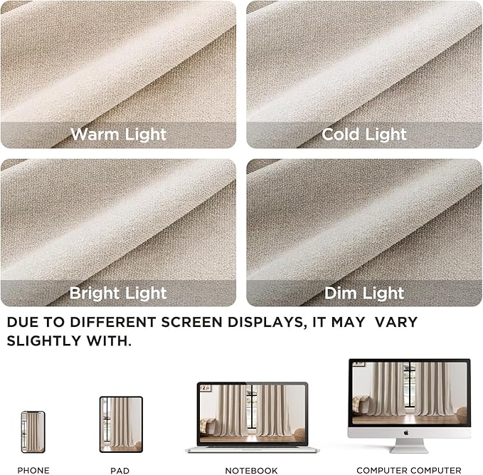 Joydeco Faux Linen Curtains 72 Inch Length 2 Panels Set, Light Filtering Curtains for Bedroom, 52 Inches Wide Living Room Drapes with Rod Pockets (52x72 inch, Birch)