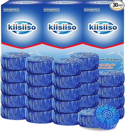 KIISIISO Automatic Toilet Bowl Cleaner Tablets，Bathroom Toilet Tank Cleaner，Blue Clean Bubbles,Strong Detergent Ability,Long-lasting 300 brushes,Mild Fresh Pine Scent(30 Pack)