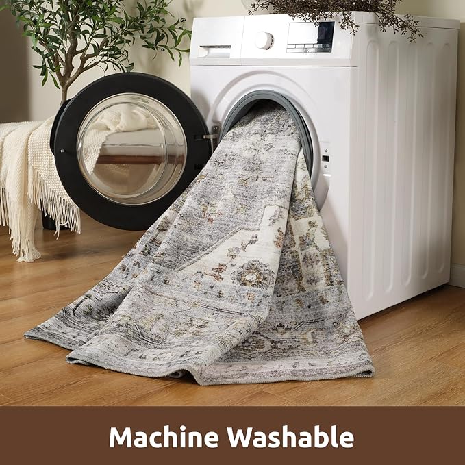 AMOAMI-Area Rug 6X9 Rugs for Living Room-Vintage Soft Grey Rugs for Bedroom-Non Slip Carpet-Machine Washable Rug for Dining Room Living Room Bedroom Office Under Table