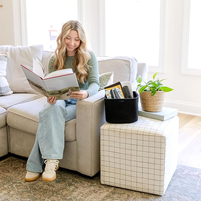 NaturalCozy Storage Cubes 9”x9”x7”Cotton Rope Woven Baskets for Organizing 3-Pack | 9 Inch Cube Storage Bin | Small Basket for Shelf Nursery, Pantry, Decorative Plant, Bathroom Closet, Toy Gift