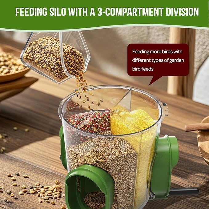 LONA Bird Feeders for Outdoors Hanging – 3 Separate Compartments, 3 Feeding Ports, Weatherproof Dome & 3 Ways to Hang, Large Capacity for Cardinals/Finches (Green