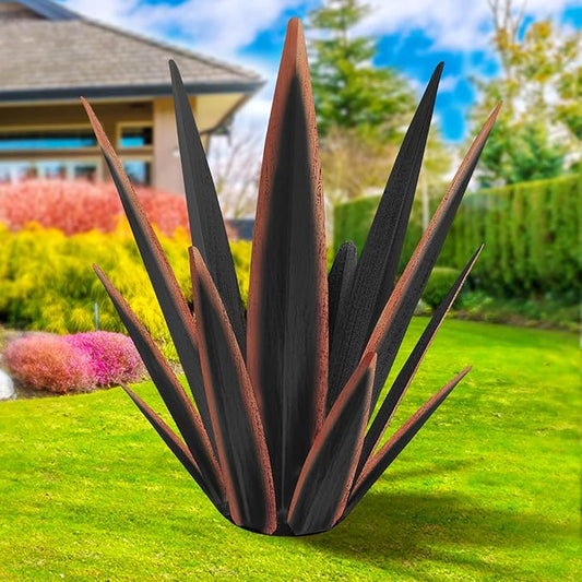 Large Tequila Rustic Sculpture, Rustic Metal Agave Plants for Outdoor Patio Yard, Home Decor Hand Painted Metal Agave Garden Yard Statue, Outdoor Lawn Ornaments Yard Stakes (Black -L)