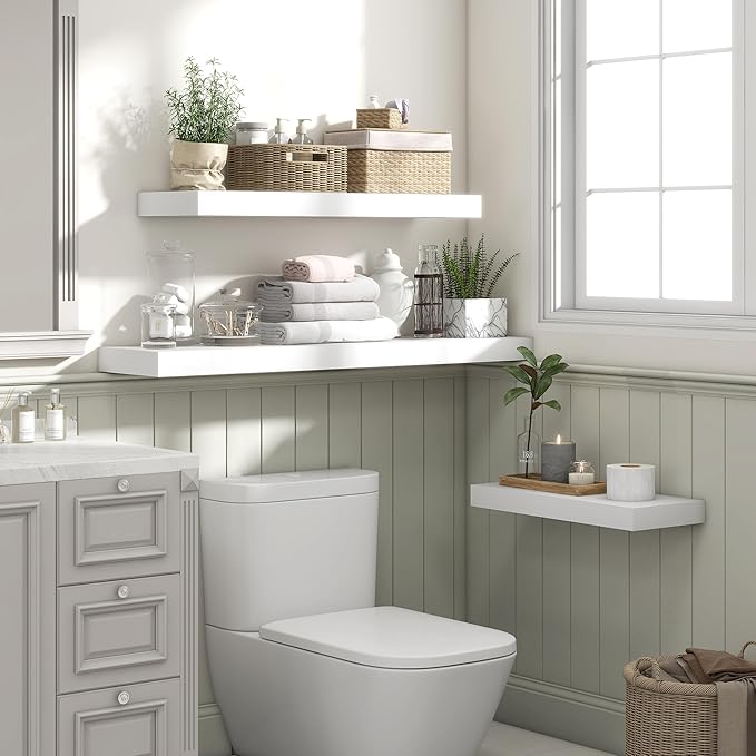 Heimlove 55 Inch Floating Shelves for Wall,10 Deep Large White Wall Shelf with Heavy Duty Brackets,Wall Mounted Storage & Display Shelves for Bedroom,Living Room,Kitchen,Office