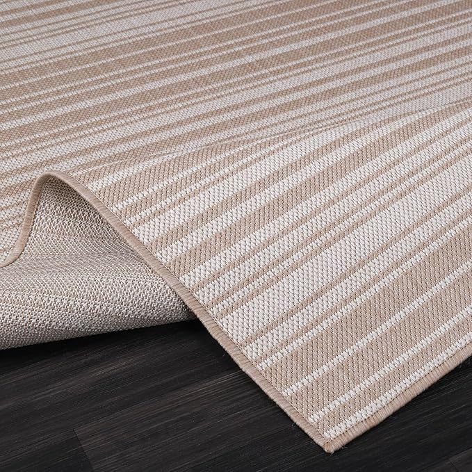 Stripe Outdoor Rug 5x7 Washable Outside Carpet for Indoor Patio Porch Waterproof Easy Cleaning Non Shedding Area Rugs Beige 5 x 7