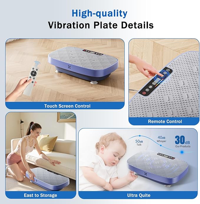 Vibration Plate Exercise Machine, Ultra-Quiet Vibration Plate for Lymphatic Drainage & Body Toning, Whole Body Vibration Platform with Bluetooth, Resistance Bands, Home Gyms Equipment
