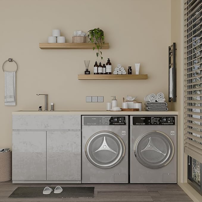 IAE Floating Wall Shelves 24 inch,Bathroom Shelves Wall Mounted,Invisible Shelves Floating Kitchen Shelves,Wooden Wall Shelves with Brackets for Living Room Wall Mounted,Easy Install,Set of 2,Natural